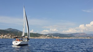 Nautisme à la voile en baie d'Ajaccio, Corse-du-Sud, France